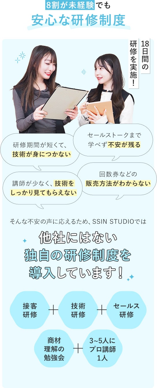8割が未経験でも安心な研修制度